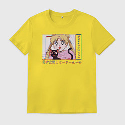 Футболка хлопковая мужская Sailor Moon Usagi Tsukino Luna, цвет: желтый