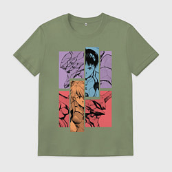 Футболка хлопковая мужская Аска и Синдзи, Евангелион, цвет: авокадо