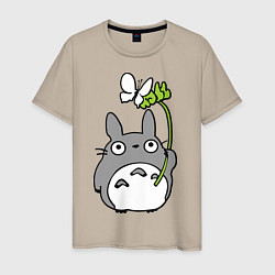 Футболка хлопковая мужская Totoro и бабочка, цвет: миндальный