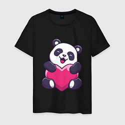 Футболка хлопковая мужская Панда love, цвет: черный
