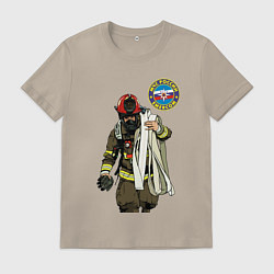 Футболка хлопковая мужская Спасатель МЧС, цвет: миндальный