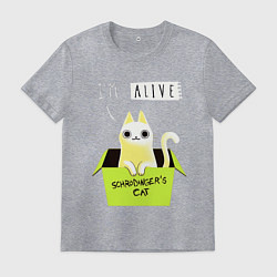 Футболка хлопковая мужская Кот спереди жив, а сзади, цвет: меланж