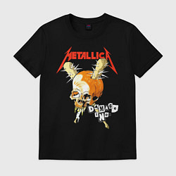 Футболка хлопковая мужская Metallica - оранжевый череп, цвет: черный