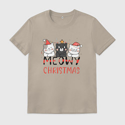 Футболка хлопковая мужская Новогодние котики, цвет: миндальный