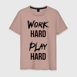 Футболка хлопковая мужская Work hard Play hard, цвет: пыльно-розовый