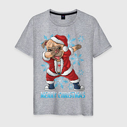 Футболка хлопковая мужская Мопс Санта Клаус, цвет: меланж