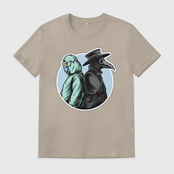 Футболка хлопковая мужская Врач и чумной доктор, цвет: миндальный