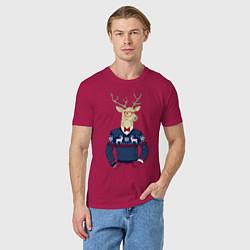 Футболка хлопковая мужская Hipster Deer, цвет: маджента — фото 2