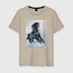 Футболка хлопковая мужская Лошадь арт, цвет: миндальный