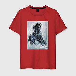 Футболка хлопковая мужская Лошадь арт, цвет: красный