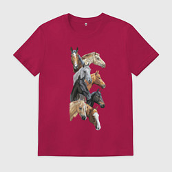 Футболка хлопковая мужская Лошади, цвет: маджента