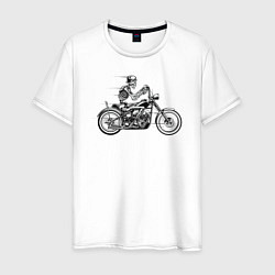 Футболка хлопковая мужская Skull Motorcycle, цвет: белый