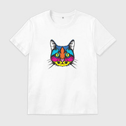 Футболка хлопковая мужская Pop art Cat, цвет: белый