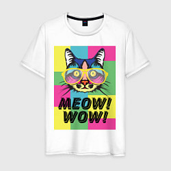 Футболка хлопковая мужская Pop Cat Meow Wow!, цвет: белый