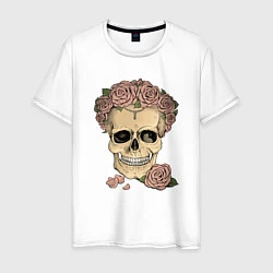 Футболка хлопковая мужская Skull Roses, цвет: белый