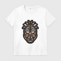 Футболка хлопковая мужская Лицо в Полинезийском стиле, цвет: белый