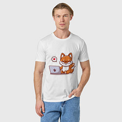 Футболка хлопковая мужская Cute fox and laptop, цвет: белый — фото 2