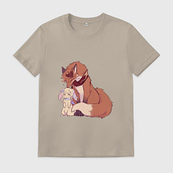 Футболка хлопковая мужская Лис и зайка, цвет: миндальный