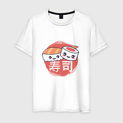 Футболка хлопковая мужская Кусочки суши и роллов, цвет: белый