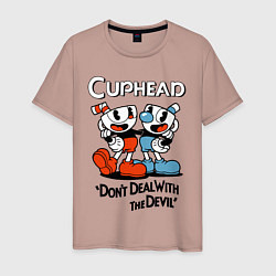 Футболка хлопковая мужская Cuphead, Dont deal with devil, цвет: пыльно-розовый