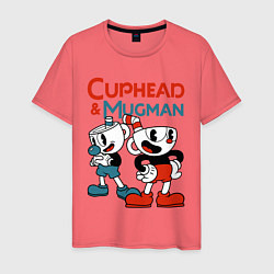 Футболка хлопковая мужская Cuphead & Mugman, цвет: коралловый