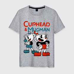 Футболка хлопковая мужская Cuphead & Mugman, цвет: меланж