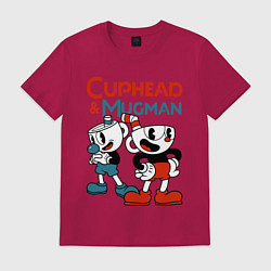 Футболка хлопковая мужская Cuphead & Mugman, цвет: маджента