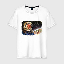 Футболка хлопковая мужская День космонавтики, цвет: белый