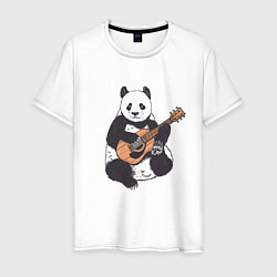 Футболка хлопковая мужская Панда гитарист Panda Guitar, цвет: белый