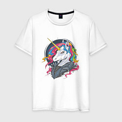 Футболка хлопковая мужская ЕДИНОРОГ ПАНК PUNK UNICORN Z, цвет: белый