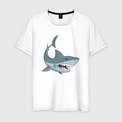 Футболка хлопковая мужская Агрессивная акула, цвет: белый