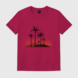 Футболка хлопковая мужская Palm tree, цвет: маджента