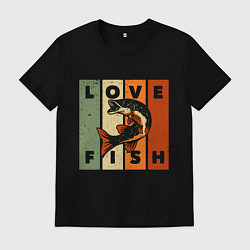 Футболка хлопковая мужская Love fish Люблю рыбу, цвет: черный