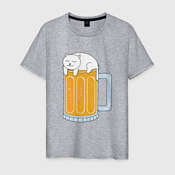 Футболка хлопковая мужская Beer Cat, цвет: меланж