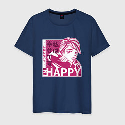 Футболка хлопковая мужская Happy Sad Anime Girl Kanji, цвет: тёмно-синий