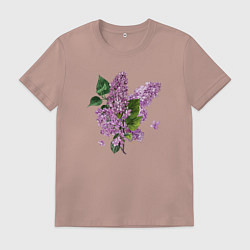Футболка хлопковая мужская СИРЕНЬ АКВАРЕЛЬЮ, цвет: пыльно-розовый