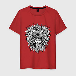Футболка хлопковая мужская Голова Льва с узором Мандала, цвет: красный