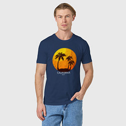 Футболка хлопковая мужская Лето, пальмы, Калифорния, цвет: тёмно-синий — фото 2