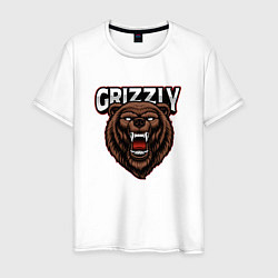 Футболка хлопковая мужская Медведь Grizzly, цвет: белый