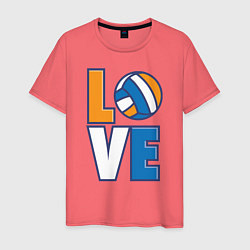 Футболка хлопковая мужская Love Volleyball, цвет: коралловый