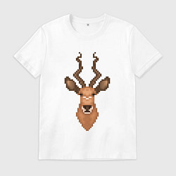 Футболка хлопковая мужская Антилопа пиксель, цвет: белый
