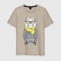 Футболка хлопковая мужская Hipster Cat, цвет: миндальный