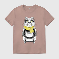 Футболка хлопковая мужская Hipster Cat, цвет: пыльно-розовый