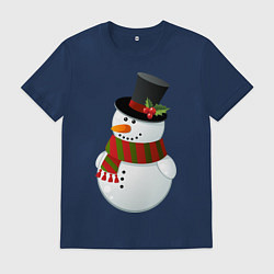 Футболка хлопковая мужская Снеговик, цвет: тёмно-синий