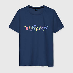 Футболка хлопковая мужская ENHYPEN with cute doodles, цвет: тёмно-синий