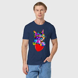 Футболка хлопковая мужская РАДУЖНЫЙ КОТИК RAINBOW KITTY, цвет: тёмно-синий — фото 2