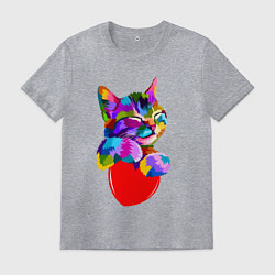 Футболка хлопковая мужская РАДУЖНЫЙ КОТИК RAINBOW KITTY, цвет: меланж