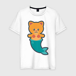 Футболка хлопковая мужская Cat Mermaid, цвет: белый
