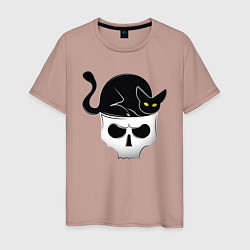 Футболка хлопковая мужская Skull Cat, цвет: пыльно-розовый