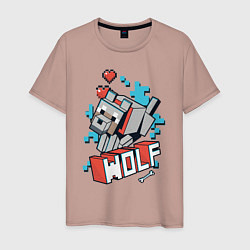 Футболка хлопковая мужская Майнкрафт Волк, Minecraft Wolf, цвет: пыльно-розовый